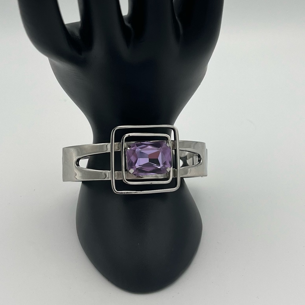 Euc -Jewelmint Silver Geometric Bracelet Purple Gemstone Modern Statement Design 28$